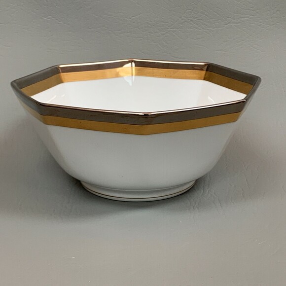 Fitz & Floyd Platine d' Or 7" Bowl Octagon Octagonal Gold Platinum - Picture 2 of 7